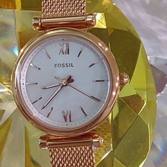 Fossil Carlie Three-Hand Rose Gold-Tone Stainless Steel Watch - Picture 1 of 7